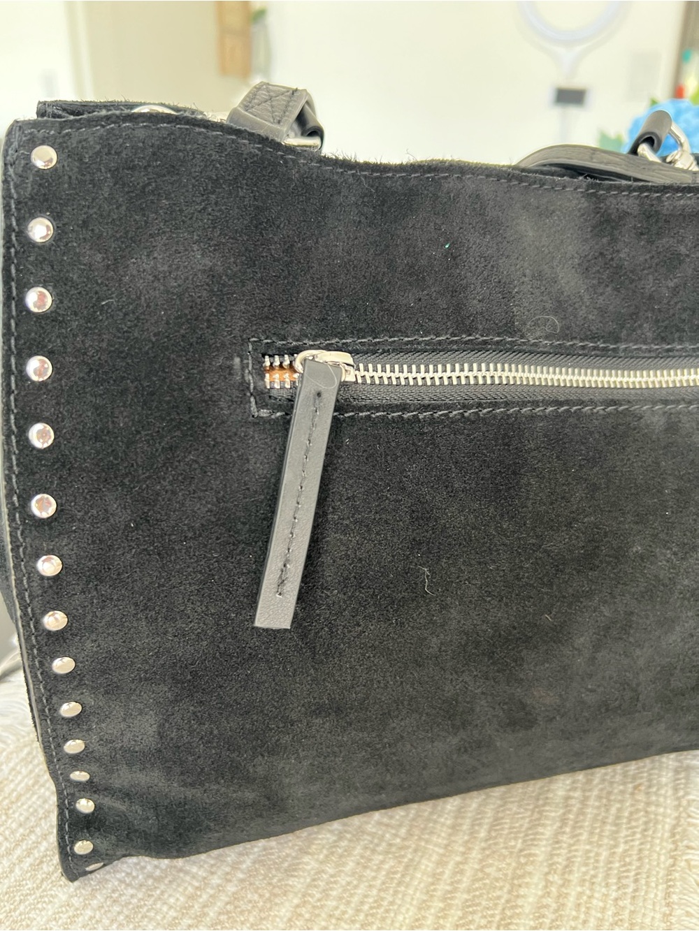 American Leather Co. Black Suede Studded Shoulder Bag - Picture 7 of 16